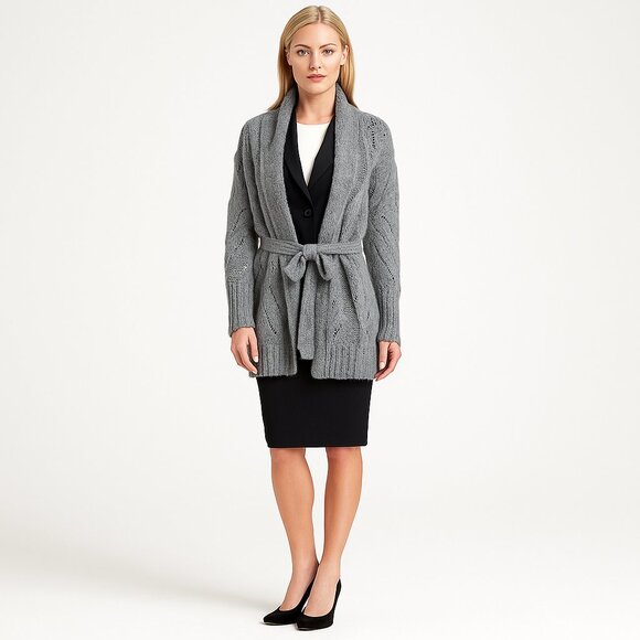 NWT White House Black Market Long Sleeve Belted Coatigan Night Owl Medium #WHBM9 - Picture 1 of 8